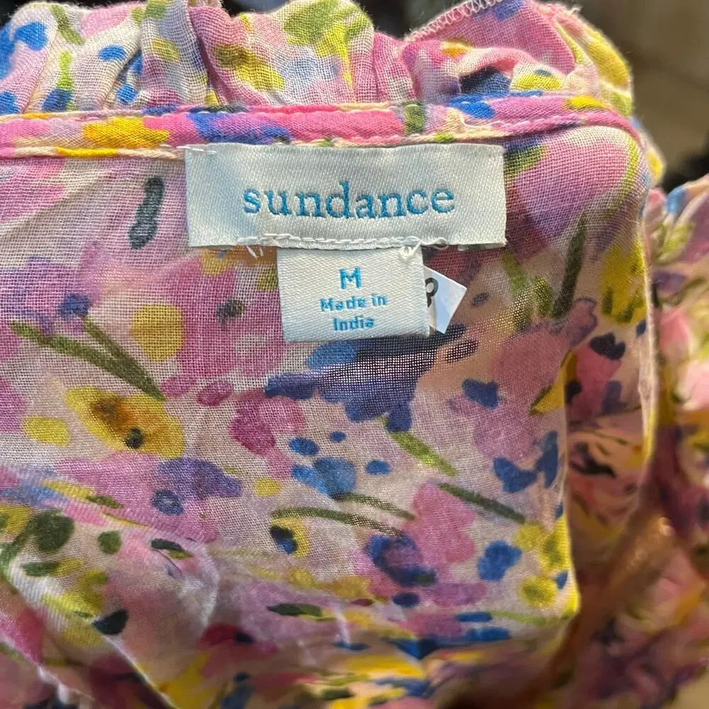 Sundance Pink Floral Ruffle Tiered Fairy Mini Dress M Preppy Girly Shabby Chic - Picture 5 of 5